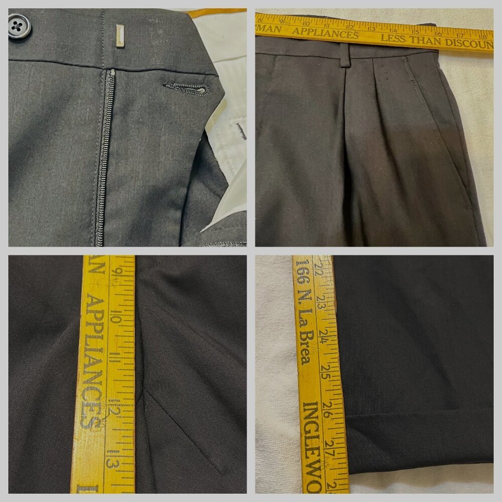 Savile Row Co. London 33R Black 100% Wool Pleated Cuff Dress Pants Preppy Formal - Picture 11 of 16